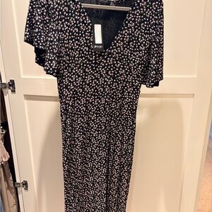 Nasty Gal Black and Pink Floral Midi Dress